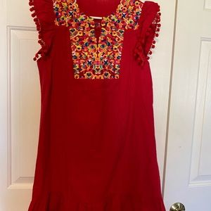 Red Pom Pom embroidered dress